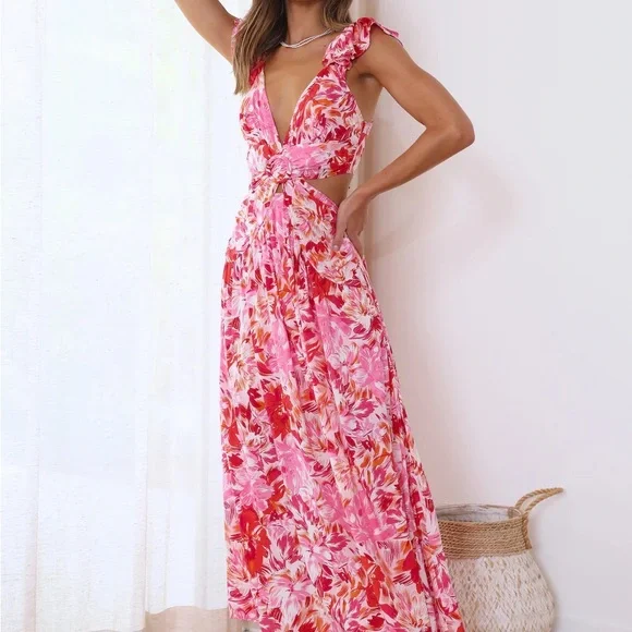 Floral Maxi Dress with Cutouts - Size XL - Picture 9 of 9